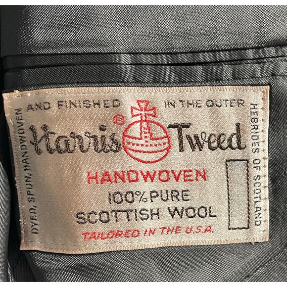EUC - Vintage Harris Tweed Black-Blue Scottish Herringbone Wool Blazer - Picture 5 of 8